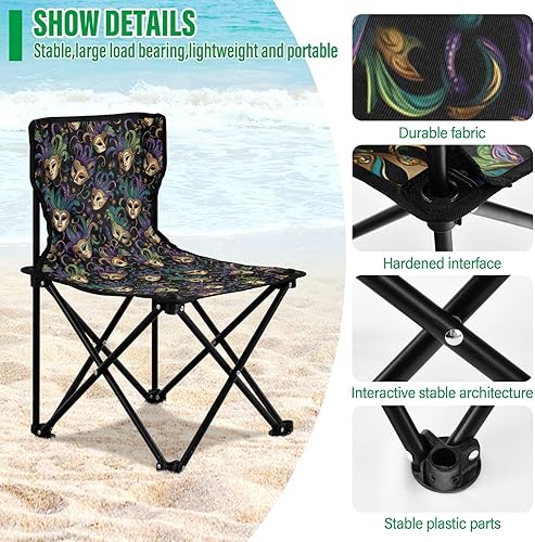 Miniatura 5 de Outdoor Folding Mardi Gras Carnival Gold Mask Camping Chairs for Adults Portable Camping Chair Lightweight Lawn Chair 202a6132