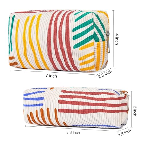 Miniatura 3 de SOIDRAM - Bolsa de maquillaje de pana, bolsa cosmética, 1 bolsa de maquillaje de gran capacidad y 1 bolsa de almacenamiento para pinceles de