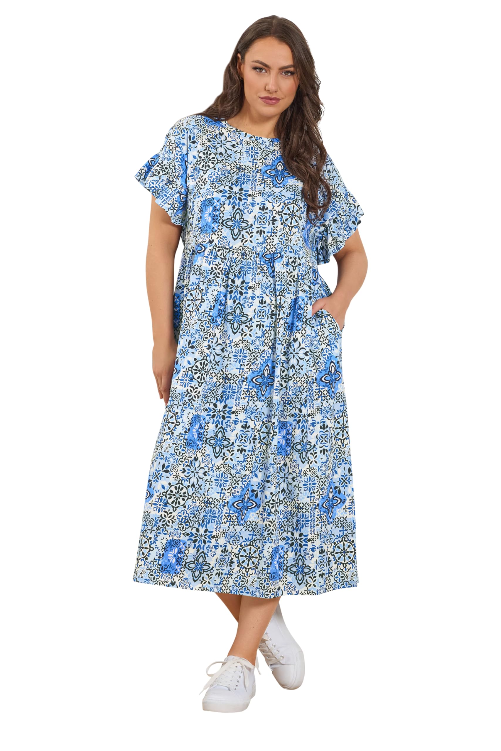 Yours Women's Light Blue Abstract Midi Dress In | Size: 18