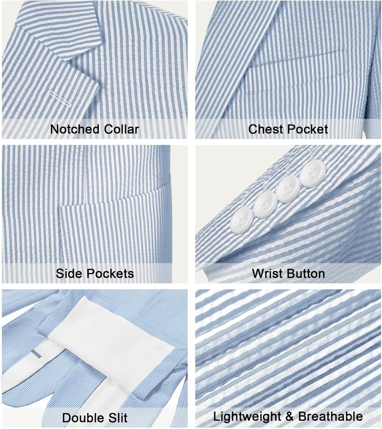 Mens Blue Seersucker Summer Suits Grooms Sear Sucker Suit for Wedding Mens Formal Suits Slim Fit - Image 2