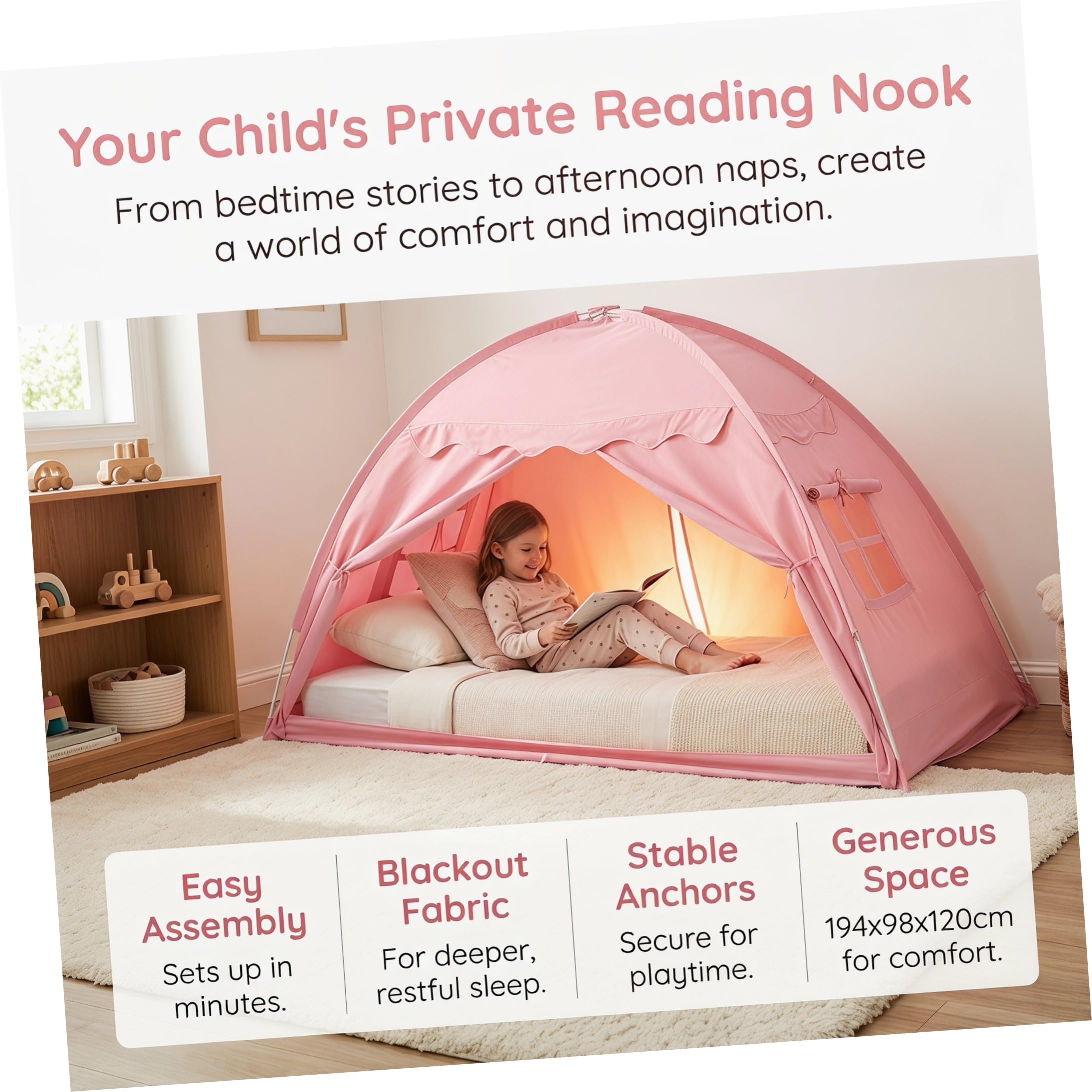 Cabilock Tienda de campaña Individual para en Interiores, Tienda de Juegos con Forma de casita, para Dormir y Jugar, tamaño 194 * 98 * 120 cm