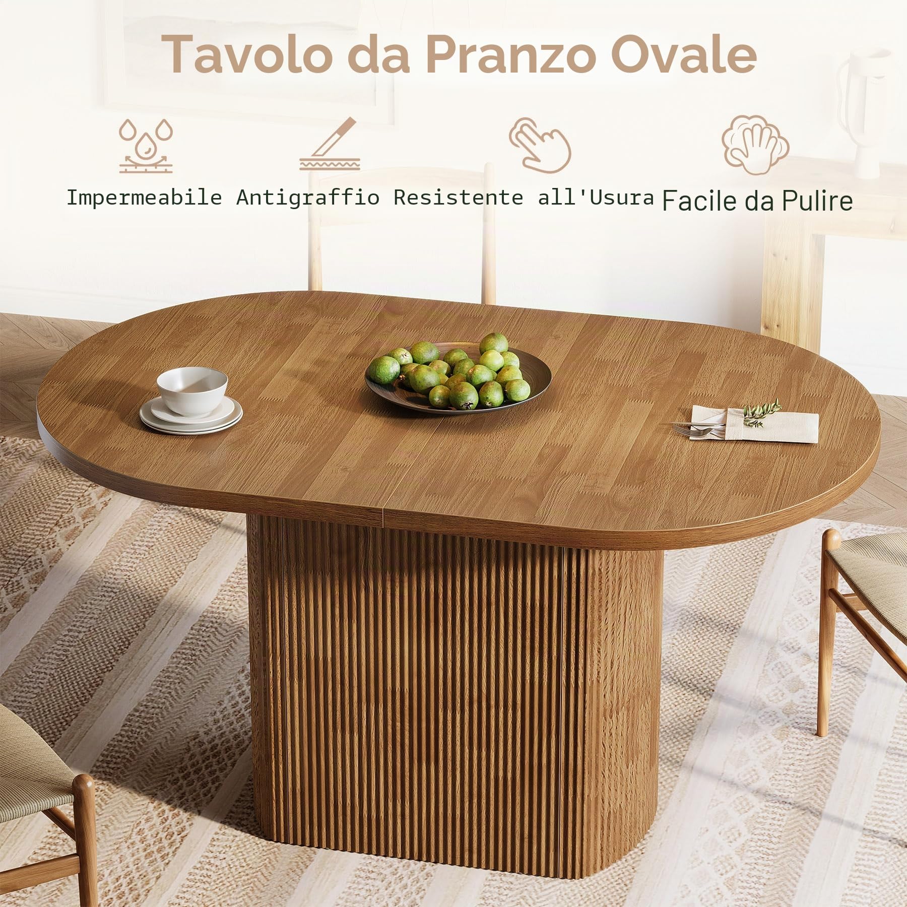 Tribesigns Tavolo da Pranzo Ovale per 4 Persone, 120 cm, Tavolo Cucina Rustico con Base in Legno, Tavolo da Pranzo Piccolo per Sala da Pranzo, Cucina, Soggiorno, Marrone