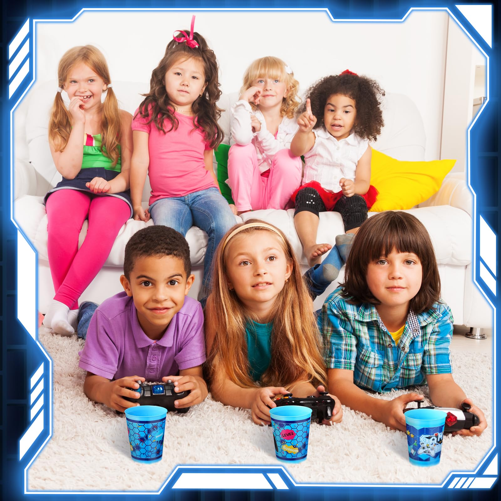 Cholemy 50 vasos de plástico para videojuegos, regalos de fiesta de cumpleaños, 12 onzas, tazas reutilizables para beber, decoraciones de fiesta de cumpleaños para niños, bebidas, suministros de