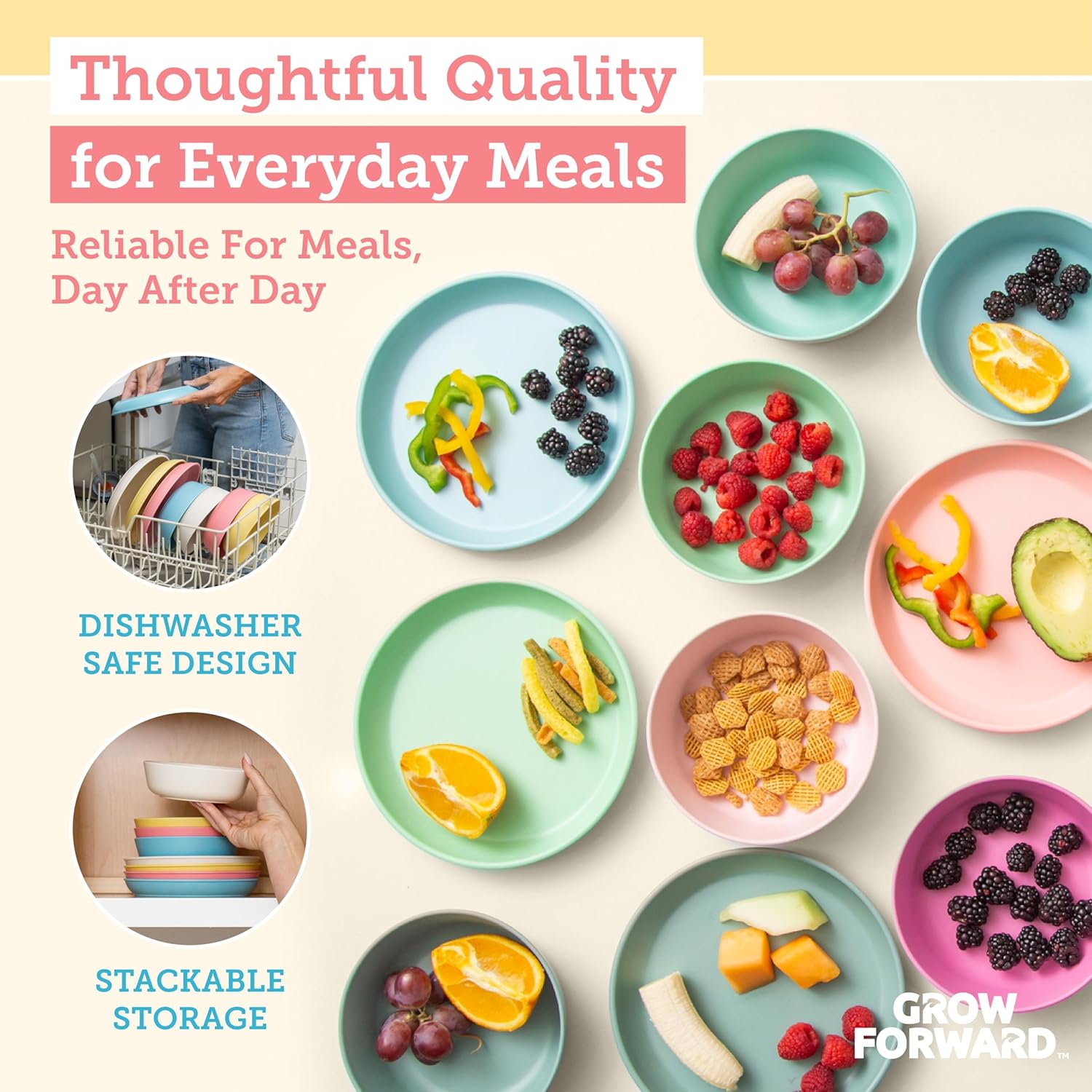 Grow Forward Bamboo Kids Plates and Bowls Sets - 8-Piece Dishwasher Safe Non Toxic Plates for Kids - Reusable Eco Friendly BPA Free Dishes Dinnerware Sets for Children - Paradise - Image 6