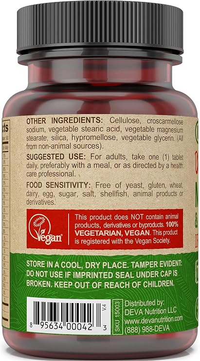 Deva Vegan Multivitamin and Mineral Supplement Iron-Free - with Vitamins A, C, D, E, B Complex, High-Potency Formulation for Daily Health and Wellness - 90 Tiny Tablets, 1-Pack