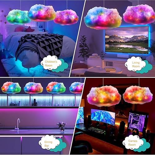 Miniatura 6 de ViLSOM Luz de nube LED, 2 luces de nube RGB con control remoto IC y control de aplicación, luces frías sincronizando música que cambian de color,