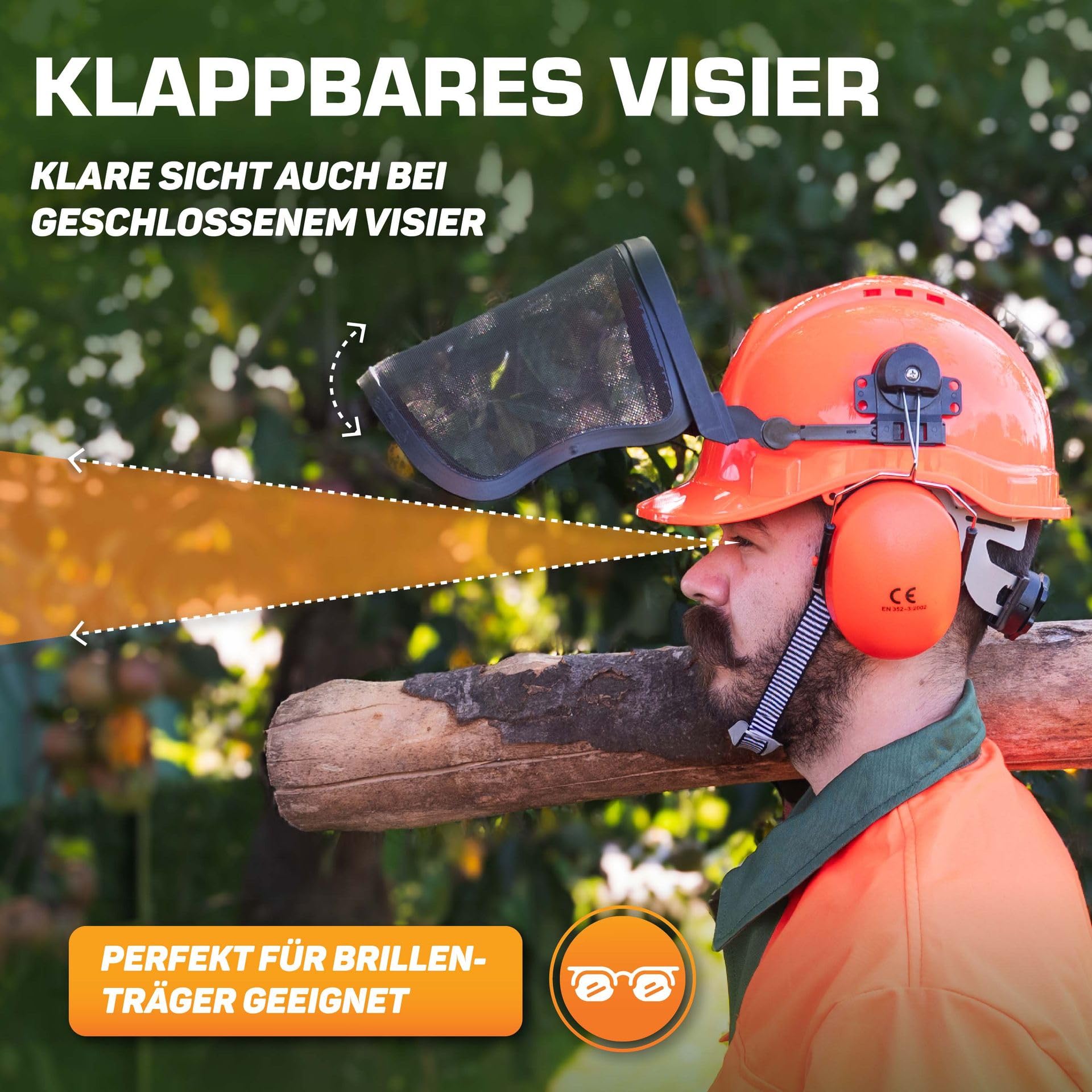 SECURA Premium Forsthelm mit Visier und Gehörschutz | Schutzhelm Kettensäge | Forstschutzhelm Sicherheitshelm EN 397