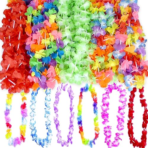 Miniatura 6 de AnapoliZ Mega Luau Leis - Paquete de 100 collares florales de verano tropicales multicolor con temática hawaiana de seda de imitación, regalos de