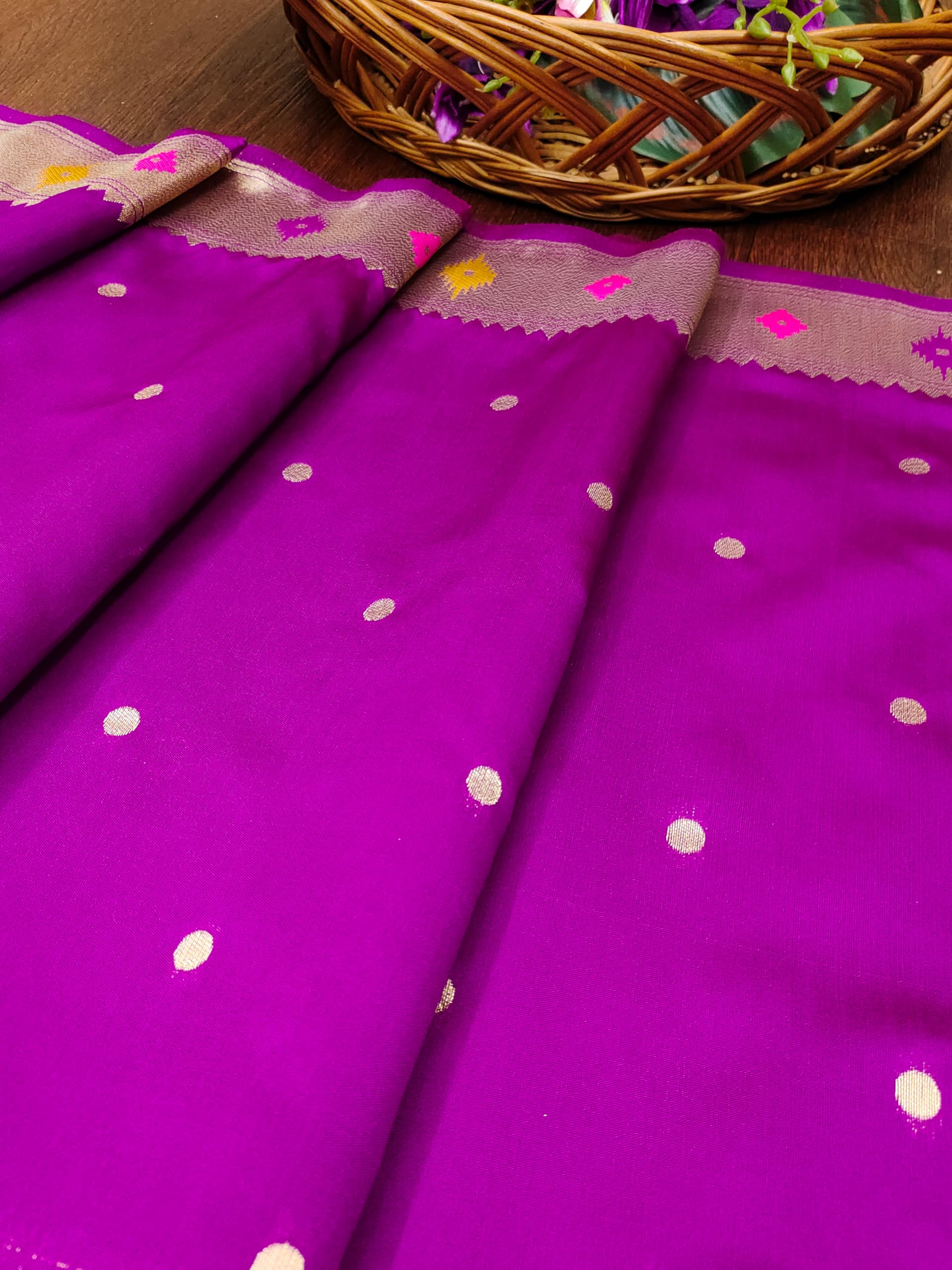 DEVANGI Women's Woven Banarasi Silk Dupatta/Chunni For Women, Floral Print 1 Meter Wide and 2.3 Meter Length Printed Designer Dupatta/Chunni For Girls(OM-DT-67-PURPLE) - Image 4 thumbnail