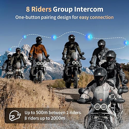Miniatura 8 de Intercomunicador Bluetooth para motocicleta, Fodsports M1S Pro 6,561.7 ft 8 Riders Group, casco de motocicleta, sistema de comunicación, auriculares