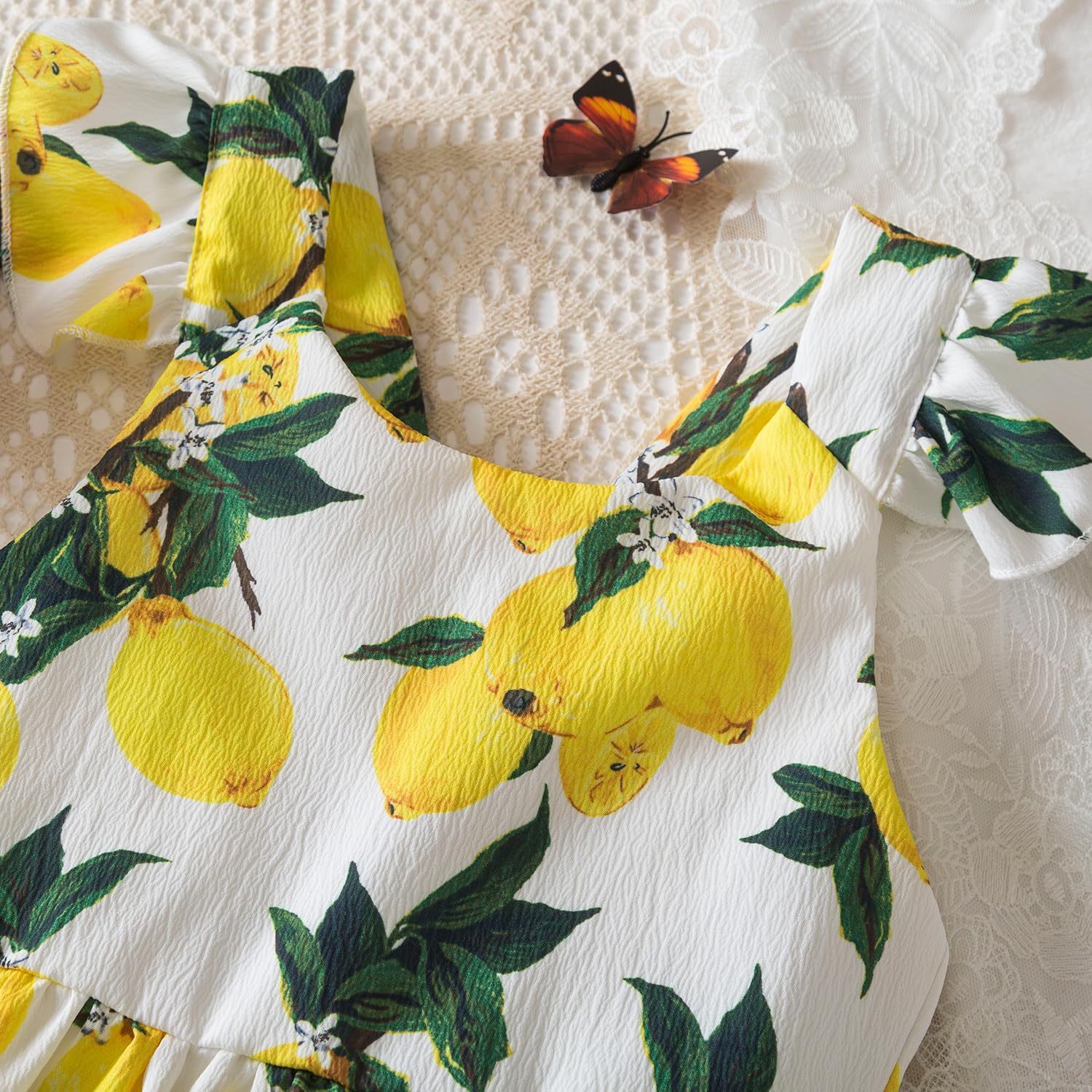 NNJXD Floral Girl Printed Dress Ruffles Sleeve Tie Back Summer Casual Sundress Toddler Kids Clothes - Image 5