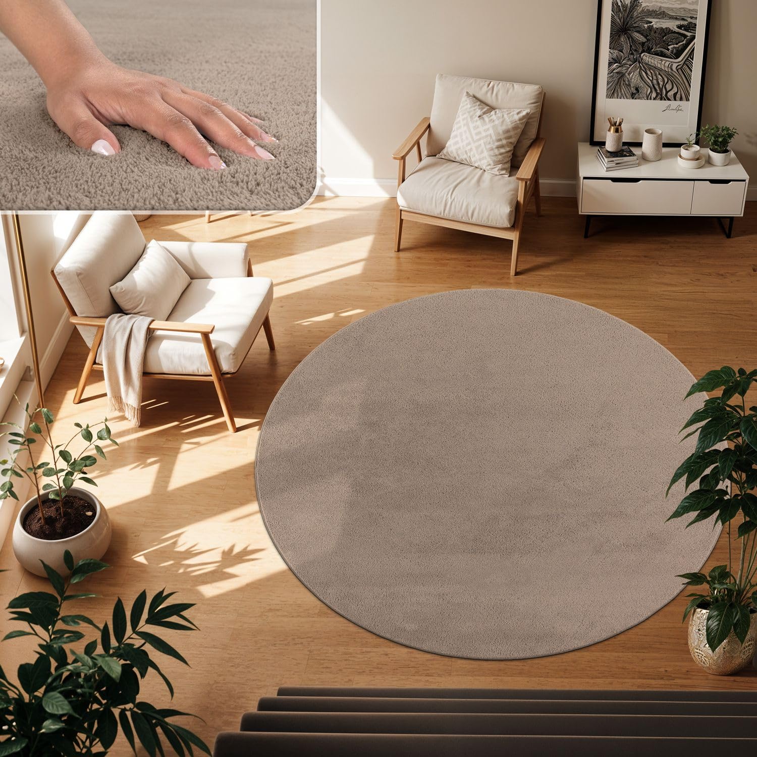 TT Home Wohnzimmer Teppich Kurzflor Anti-Rutsch Rückseite Unifarben Modern Waschbar