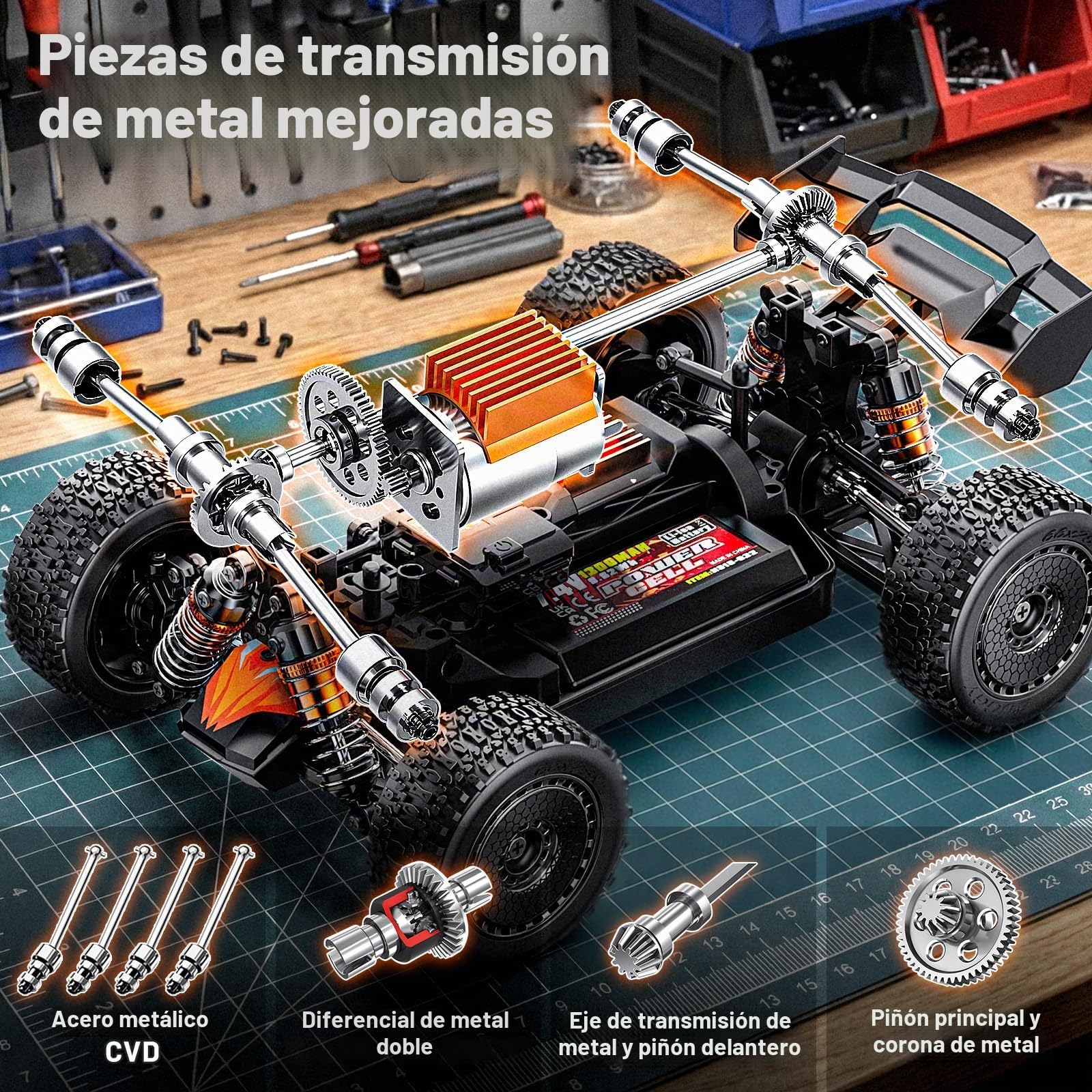 Coche teledirigido 1:18 Todoterreno de Alta Velocidad 40 km/h, RC Monster Truck 4x4 con Transmisión Metálica, 2 Baterías Recargables 7,4V 1300mAh, Electrónica Antisalpicaduras, para Adultos y Niños 8+