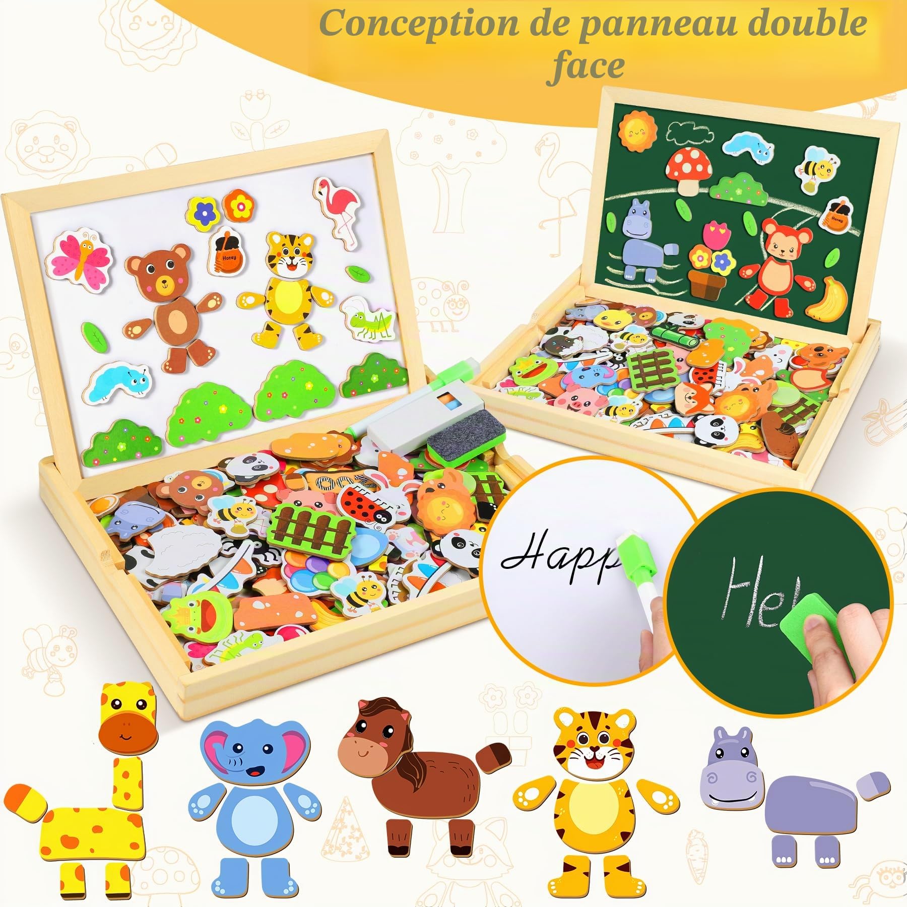COOLJOY Magnétique Puzzle Jouet Enfant 3 Ans, Jeux en Bois Double Face, Jouets Educatif pour 3 4 5 Ans