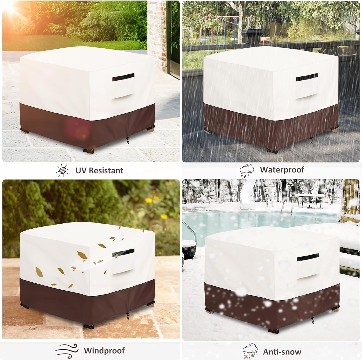 Patio Ottoman Cover,32W x 32D x 18H inch,Waterproof Square Patio Small Side Table Cover,Suitable for 3-Piece Outdoor Wicker Patio Bistro Set Side Table(Beige)