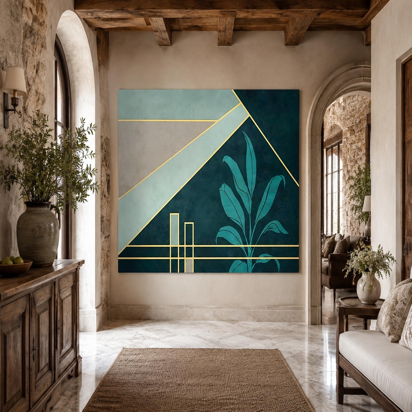 Gobeliny bardzo duże 180 x 230 cm, niestandardowy obraz logo tekst spersonalizowany gobelin wiszący na ścianie, geometryczny kwiatowy zielony, żółty, czarny,
