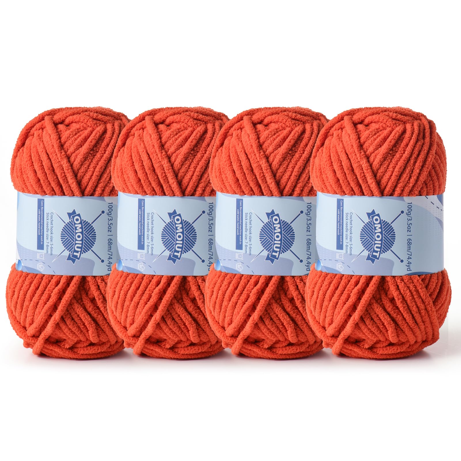 4 Pack Chunky Chenille Yarn for Crocheting, Baby Yarn for Crocheting Soft Blankets, Bulky Yarns for Crochet Amigurumi, 400g (297yds) Fluffy Velvet Yarns for Hand Knitting (4 Orange)