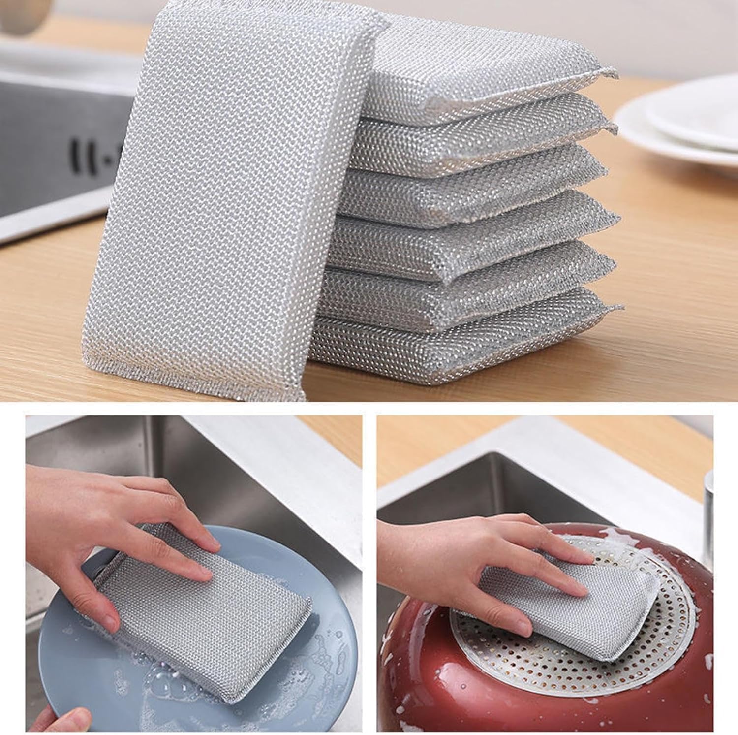 DME SALES 1 Pcs Kitchen Scrubbing Sponges - Heavy Duty Non-Scratch Scrubbing Cleaner Sponges in 1 Color - Multi-Surface Non-Metal Dish Scouring Scrubbers HSS-1100 3