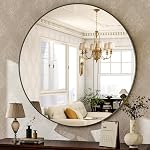 HARRITPURE Miroir de salle de bains ronde - 30" Black Circle Wall Mirror Aluminium Cadre suspendu Décoration moderne pour Vanité, Chambre, Entrée