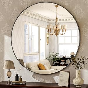 HARRITPURE Round Bathroom Mirror - 30" Black Circle Wall Mirror Aluminum Alloy Frame Hanging Modern Decoration for Vanity, Bedroom, Entryway