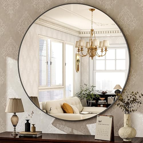 HARRITPURE Round Mirror 30 Black Wall Mounted Circle Mirrors Vanity