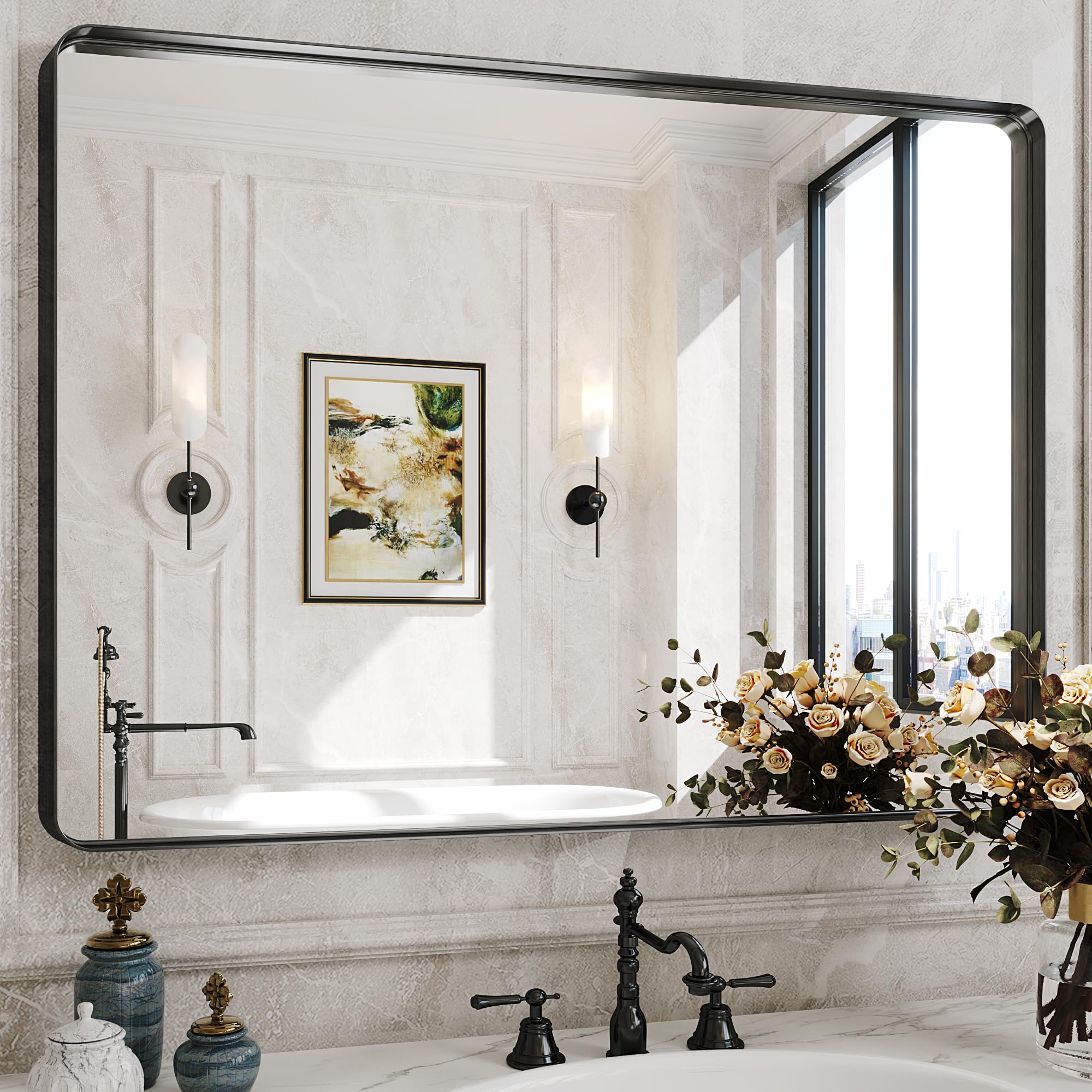 Suidia Bathroom Mirror 30 x 40 Wall Mirror Metal Framed Bathroom Vanity Mirror for Living Room Bedroom Bathroom