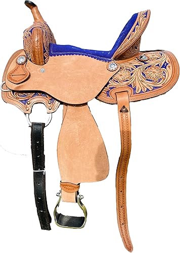 RESISTANCE Western Kids - Sillín de caballo para montar a caballo, silla de montar a caballo para niños jóvenes, de cuero auténtico, diseño floral,