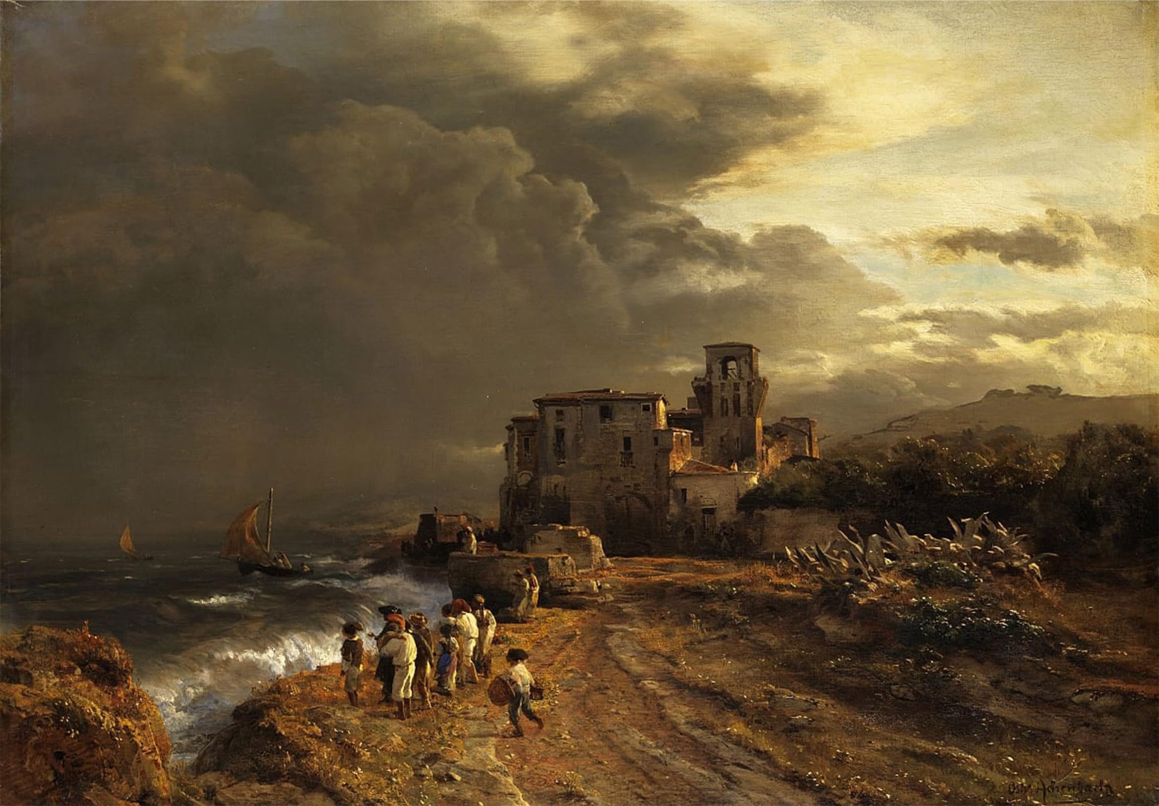 ARTXLXXBN Famous Print Painting Colorful Art Print Peeling Storm At the Italian by Oswald Achenbach Canvas Art Decorations for Home Decor 60x90cm