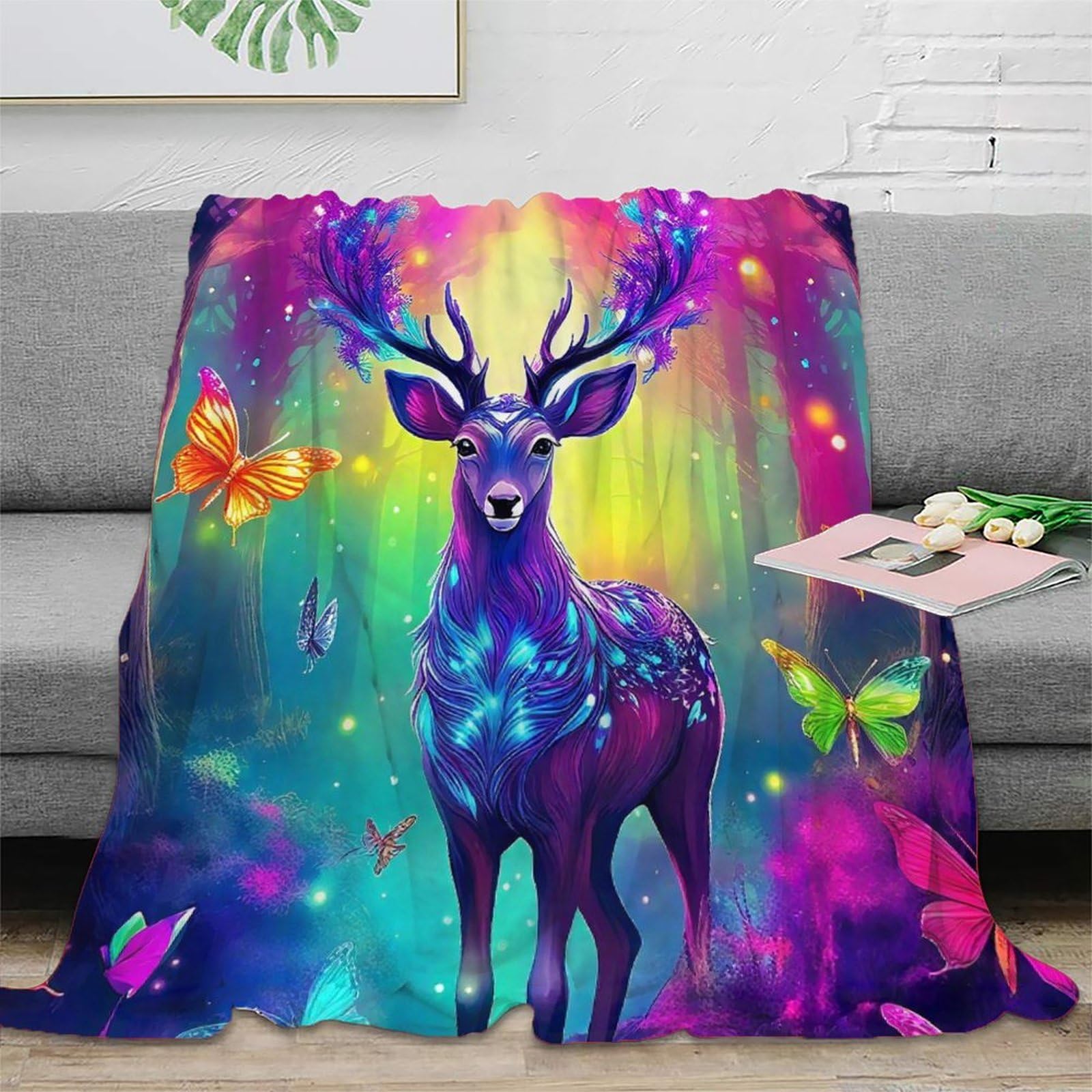 Plaid cerf 3D anti-froid en peluche douce de grande taille 200x230cm