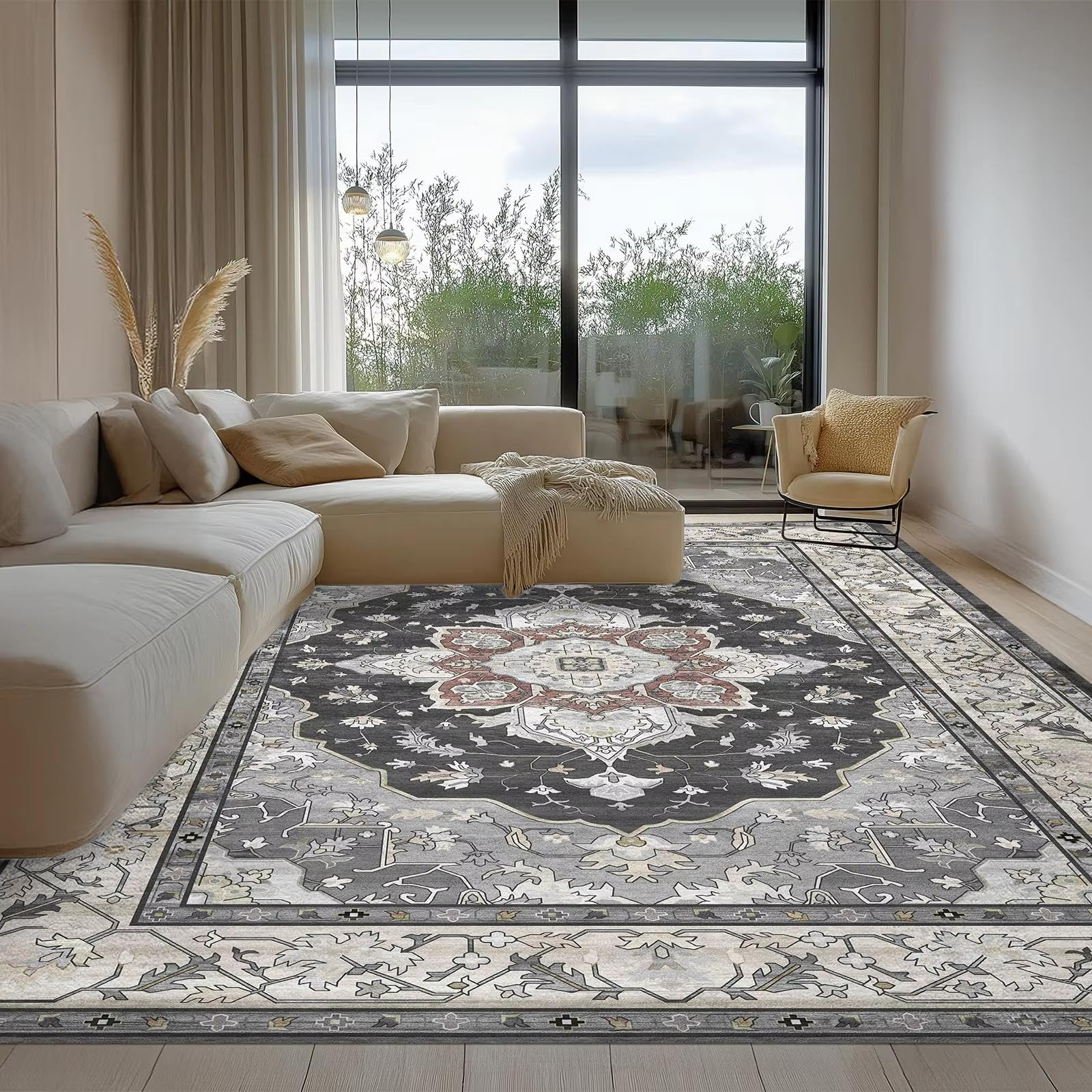 Alfombra lavable de pelo corto vintage de 80x120cm para dormitorio y cocina