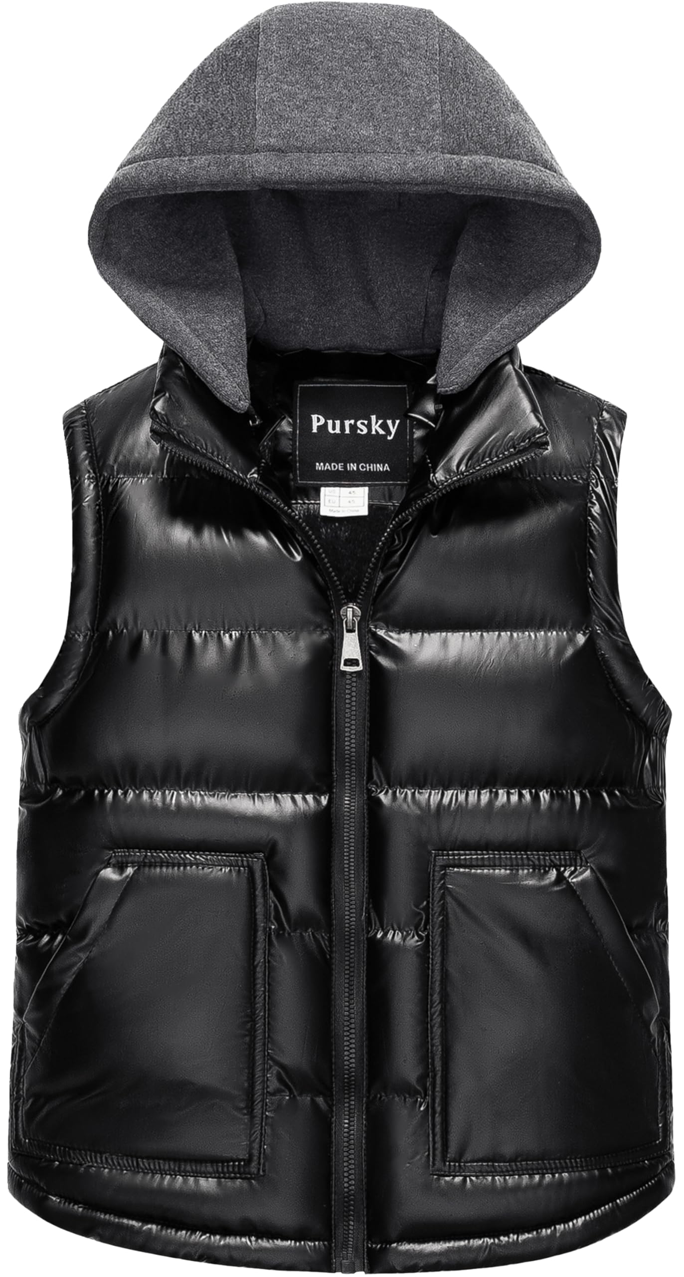 Pursky Girl's and Boy's Warm Puffer Vest Coat Water Resistant Sleeveless Jacket With Detachable Hood for 6-14Y