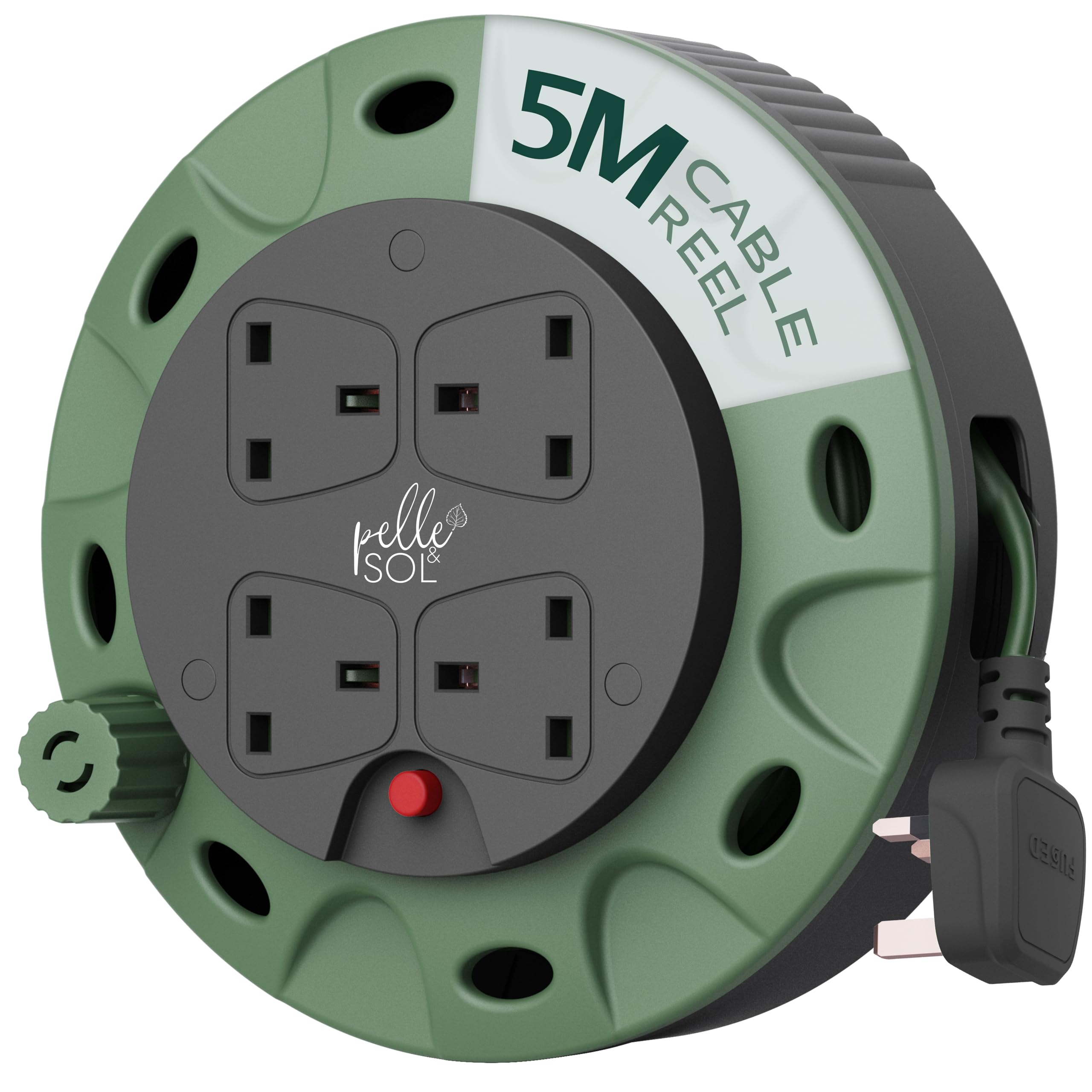 Pelle & Sol 5m Extension Lead Cable Reel with 4 Sockets - Heavy Duty 3120W Power Extension Cable with Overheat Protection for Home, Garden, DIY & Workshop Use