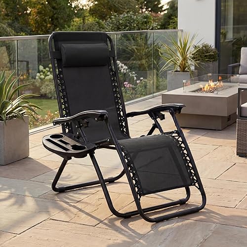 Miniatura 2 de Best Choice Products - Juego de 2 sillas reclinables y ajustables de malla y acero, sillas con sensación gravedad cero con cojines y bandejas Negro