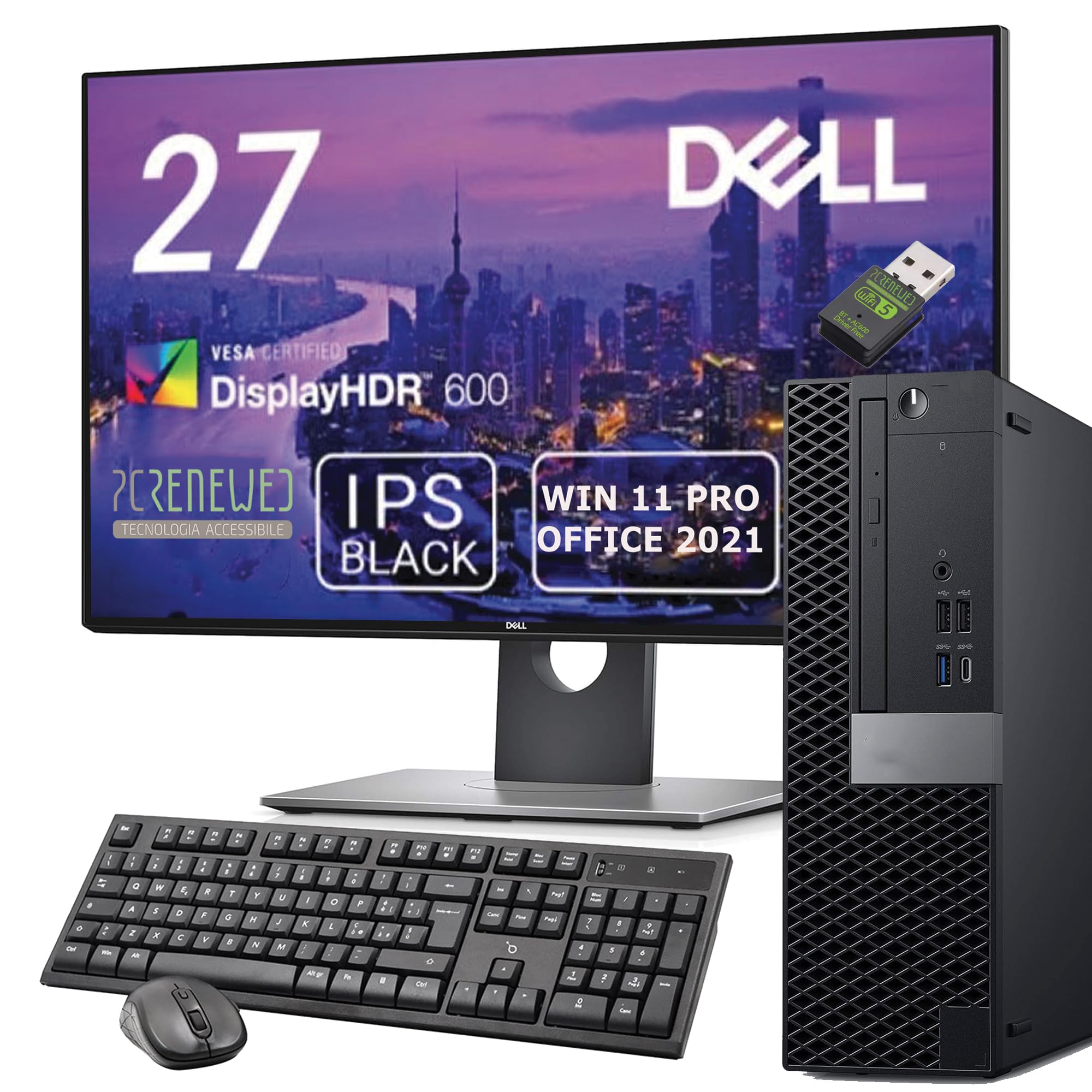 PC Fisso Ricondizionato i7 8700 fino a 4.6GHz | Monitor 27" DELL | 32GB RAM | DVD -RW | 1TB SSD | PC Desktop Ufficio | Windows 11 Pro + Office 2021 | Mouse e Tastiera Wireless