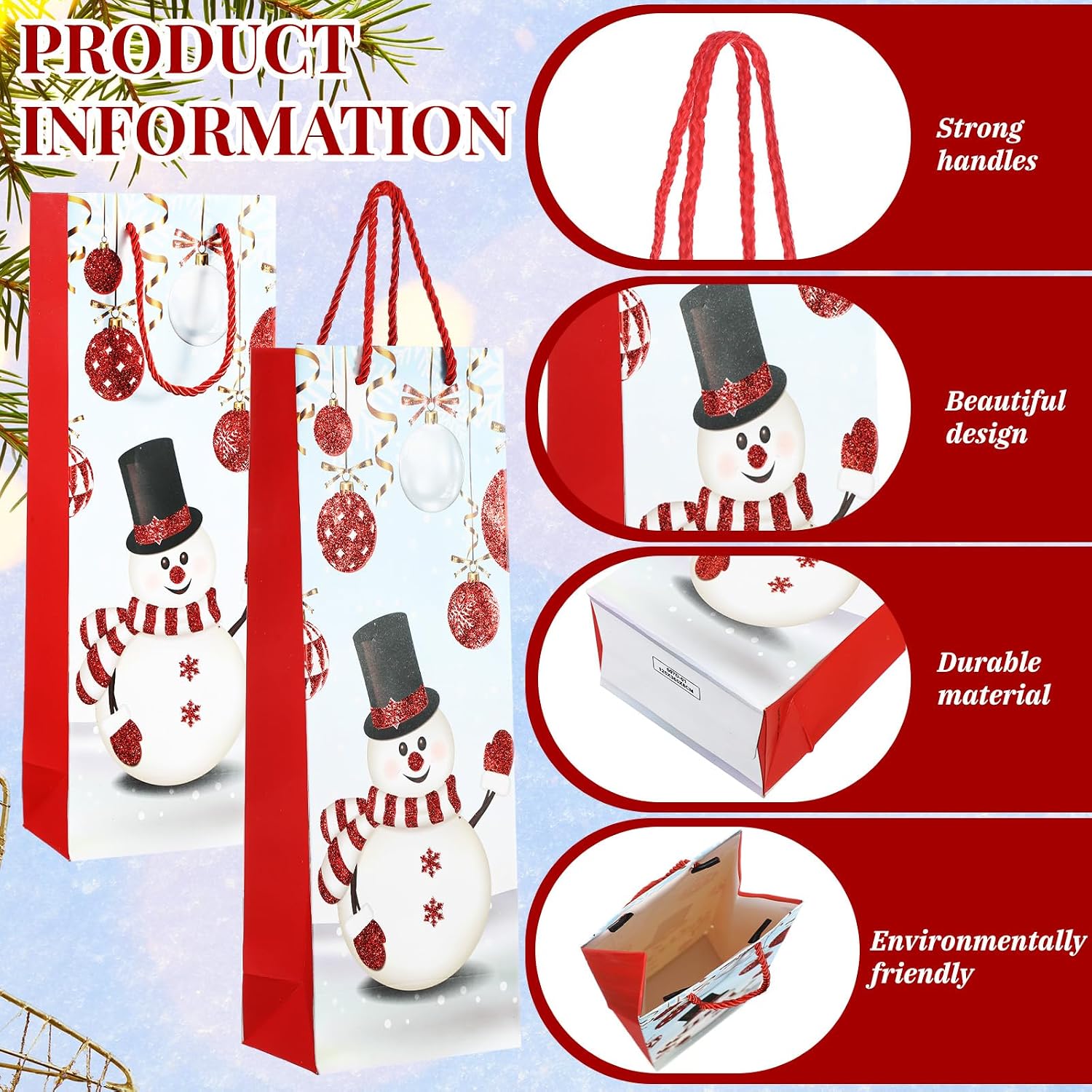 Cholemy 50 Pcs Christmas Wine Bottle Gift Bags Bulk Christmas Wine Champagne Bags with Handles for Bottles Gift Wrapping Holiday Party Favors (Mixed)