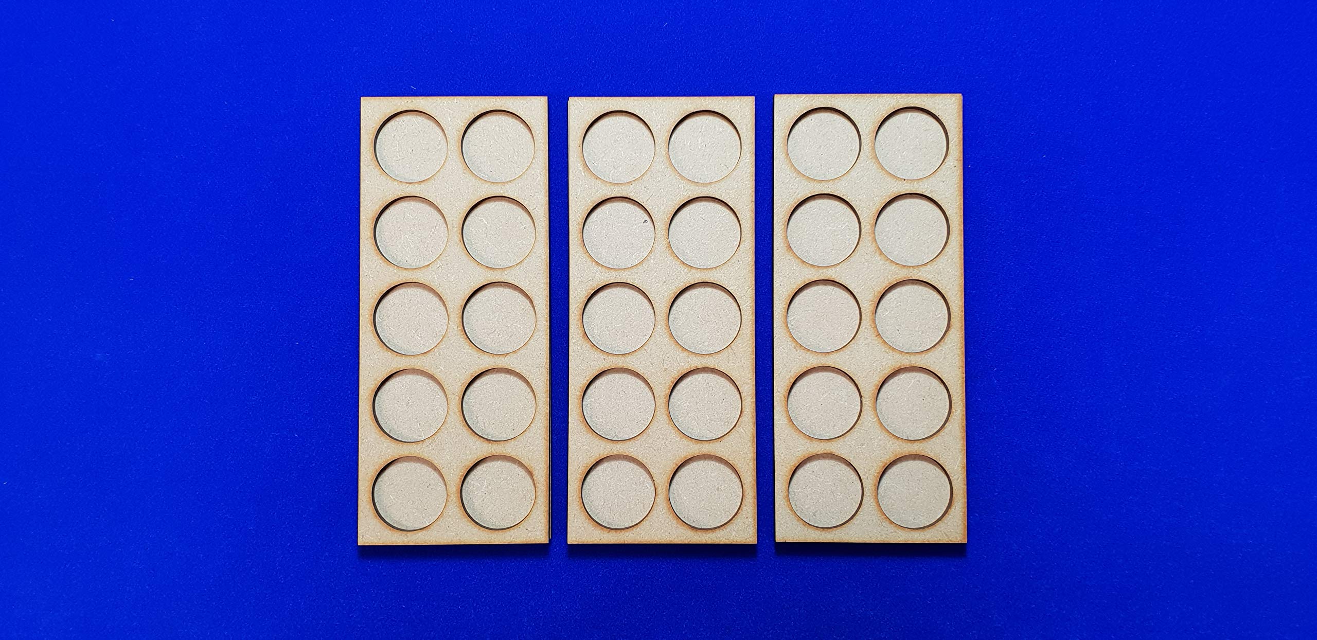 DoodleTech Set of 3 x 25mm Round Warhammer Movement Trays, 5x2 10 Holes Skirmish LOTR 40K Sigmar MDF
