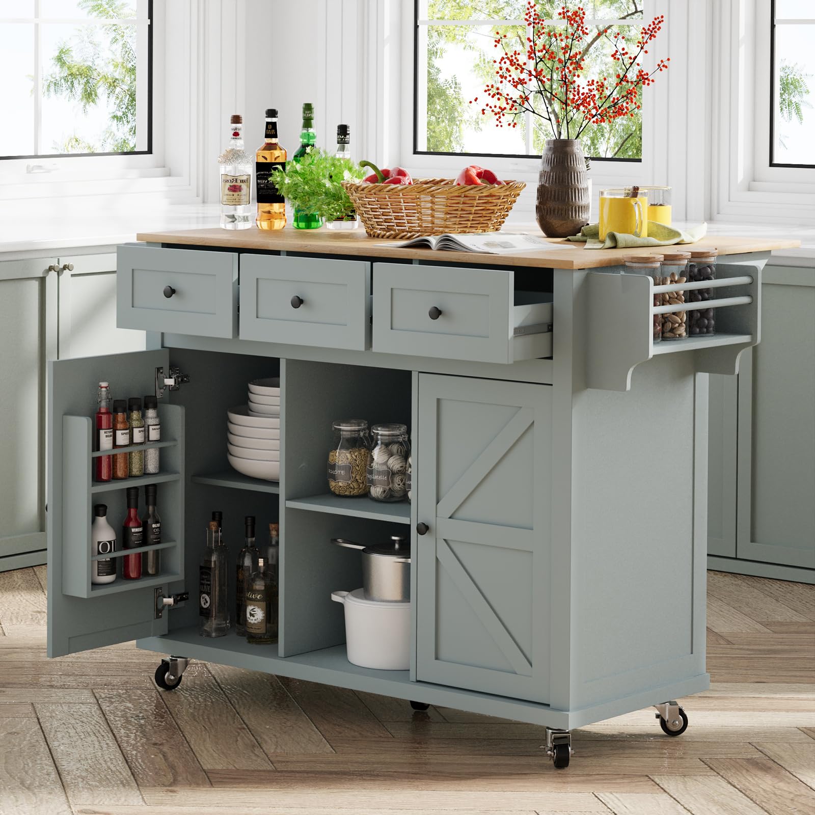 noa　unico WYTHE kitchen counter Coolove Kitchen Cart with Rubber Wood Drop-Leaf Countertop,Kitchen