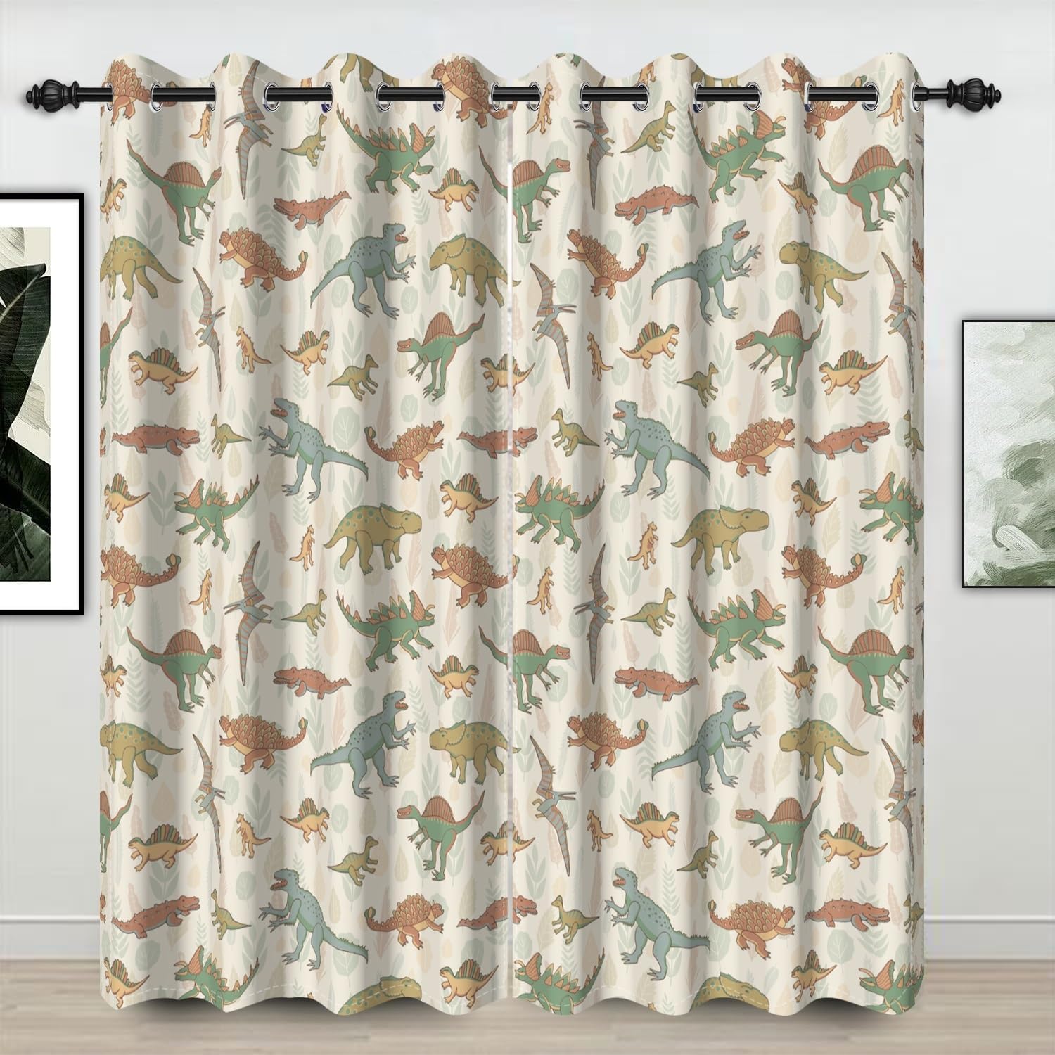 Dinosaur Blackout Curtain Tropical Safari Wild Animals Various Dino Window Curtains for Kids Boys Nursery Bedroom Decor Thermal Insulated Window Drapes Set of 2 Panels, 21W x 45H Inch