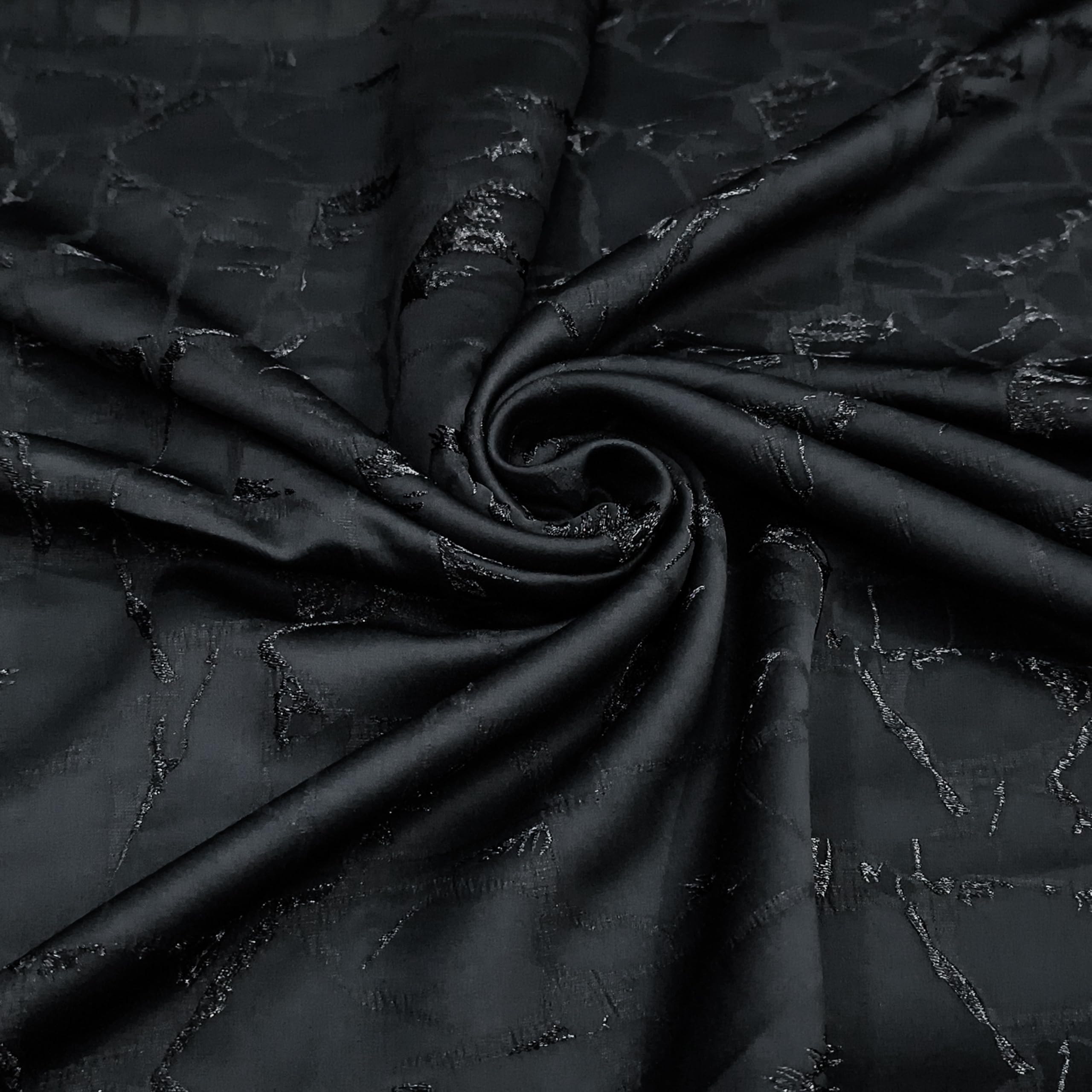Black Embossed Polyester Fabric – Jacquard Design, 65" Width, 3 Meter Cut for Ethnic Wear-image-26