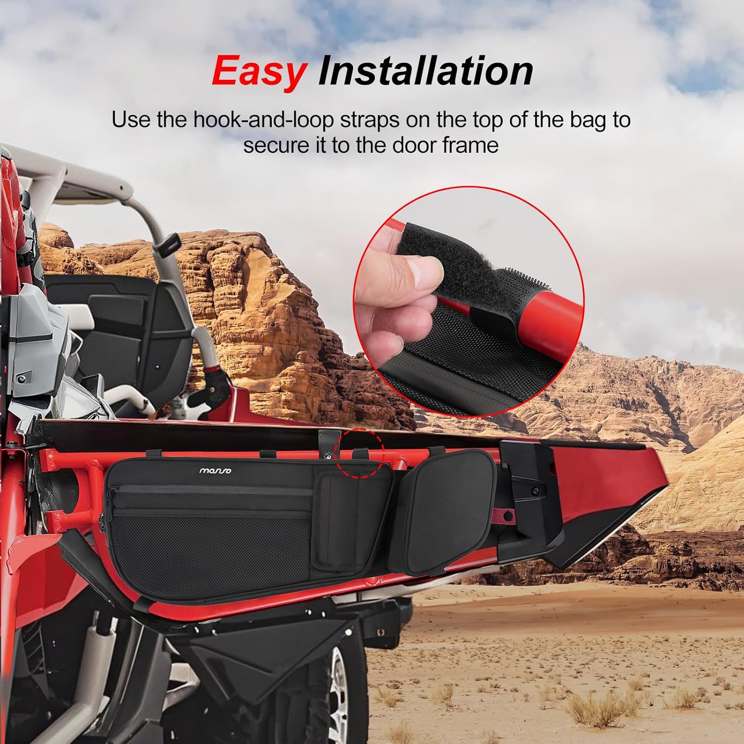 MOSISO 2 Pack X3 Door Bags Compatible with Can Am Maverick X3 and Max 2017-2025 Models, UTV Side Storage Organizer Bags with Cup Holder & Removable Knee Pad, Black