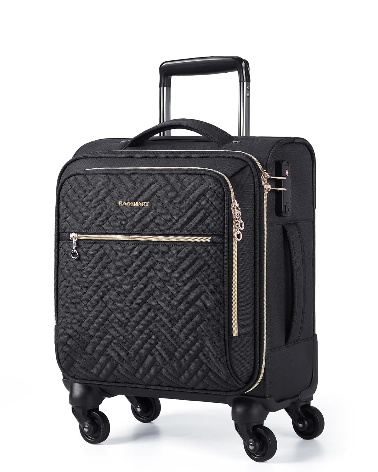 BAGSMART Underseat Carry On luggage Airline approved 16-inch Softside Underseater Travel Suitcase with Spinner Wheels Lightweight Overnight Bag