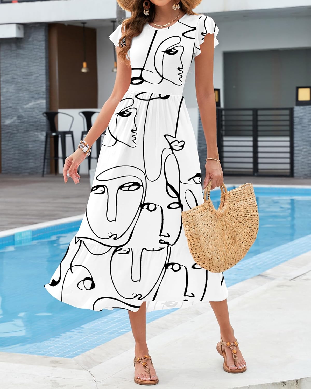 AUSELILY Womens Summer Maxi Dresses 2026 Casual Ruffle Sleeve Crewneck Loose Flowy Tiered Beach Sundress with Pockets - Image 4