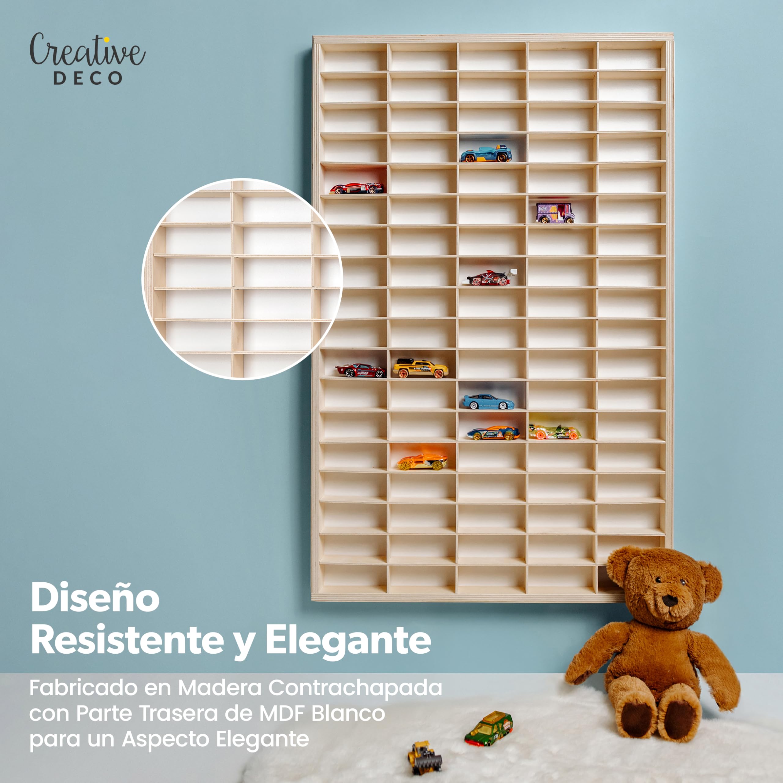 Creative DECO Vitrina Expositora Coleccionista para Coches de Colección | 90 Compartimentos Ajustables | 78,8 x 50 x 4,5 cm | Expositor Dedales Miniaturas | para Joyería Objetos de Valor Juguetes