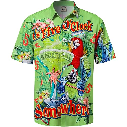 Hardaddy Men's Summer Hawaiian Shirts Funny Performence Printed Button Down Casual Bowling Shirt