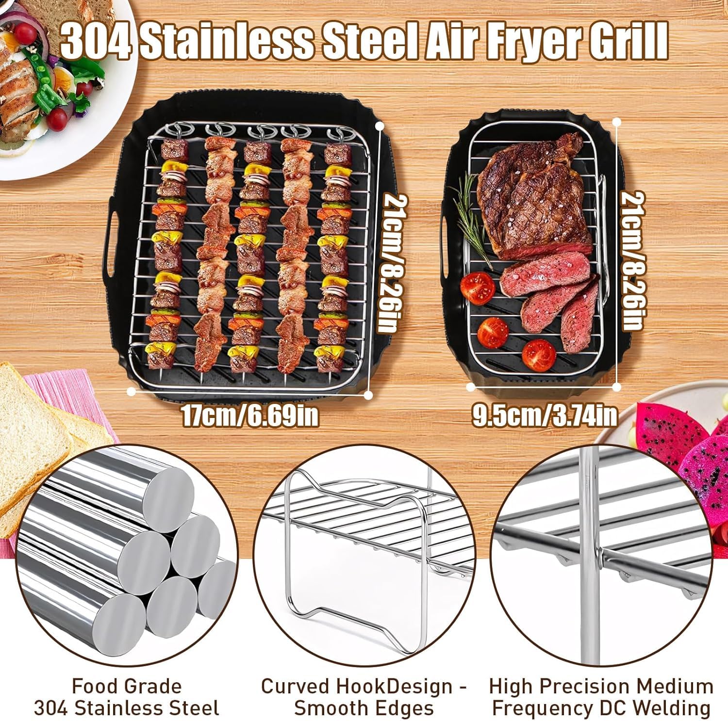 Accessoires Pour Air Fryer Moulinex Easy Fry Dual 8,3L(5,2/3,1L), 17 Pcs Avec Friteuse À Air Moule en Silicone, Grille Racks, Moule Cake, Moule à Pain Pour Moulinex - EZ901820