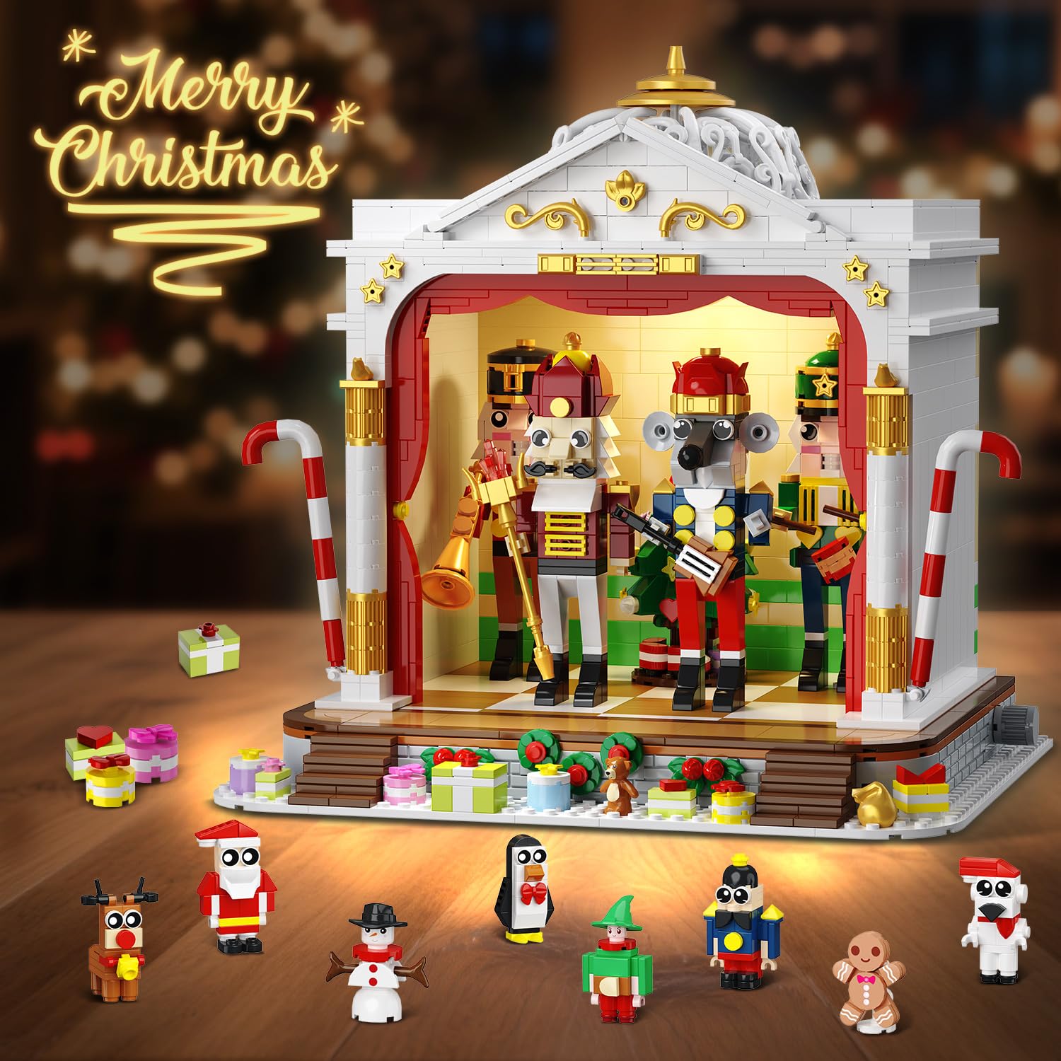 HOGOKIDS Adventskalender 2025 Theater Bauspielzeug mit Licht, 24-Tage Weihnachts-Countdown 3.6 Mini Spielzeug mit 12 Minifiguren & Weihnachtsbaum Zug, Geschenk für Erwachsene Mädchen Jungen ab 10+