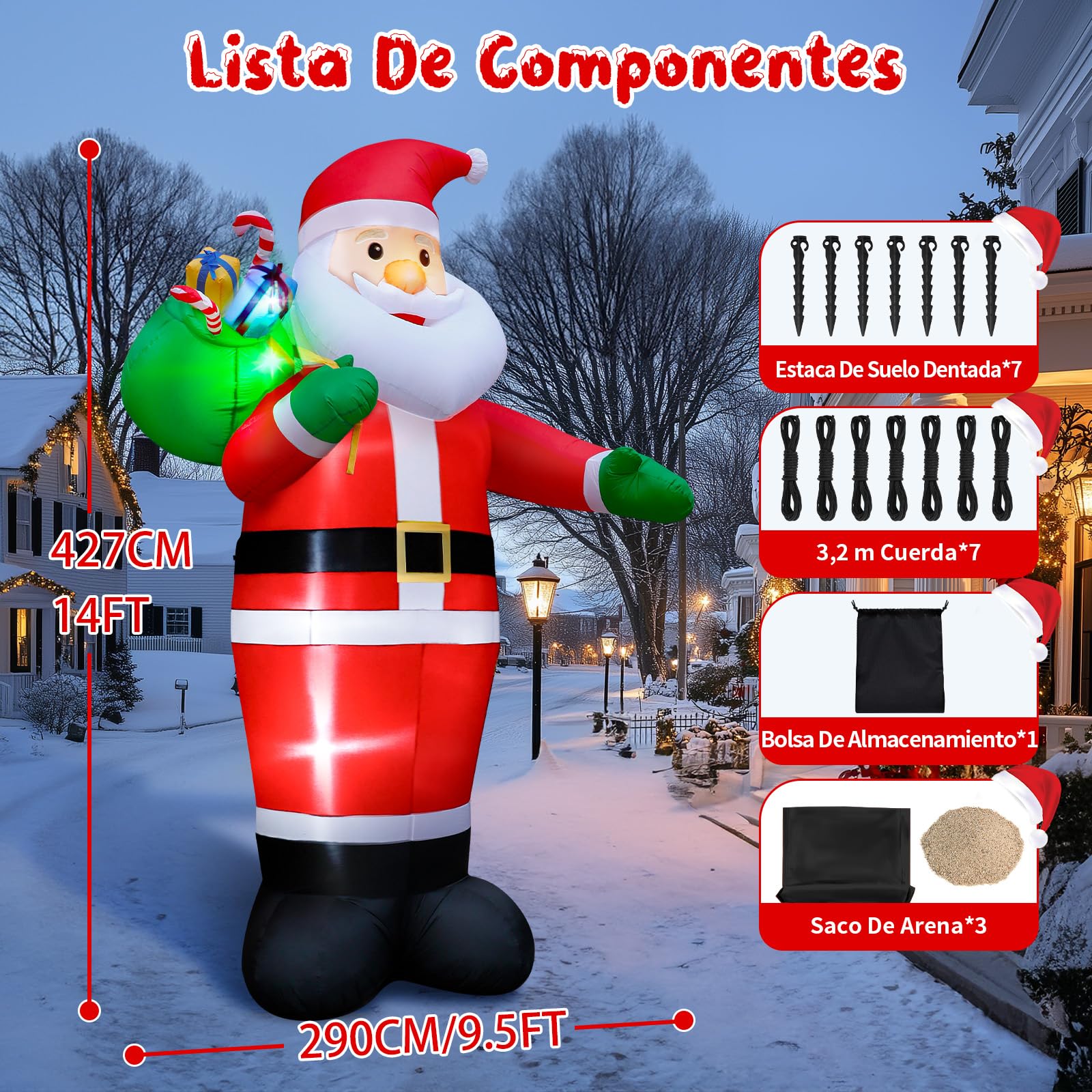 427CM/14FT Papá Noel Decoración Exterior – Papá Noel Gigante de Pie, Impermeable con Leds Integradas para Jardín, Césped y Fiesta de Navidad – Decoracion Navidad Exterior