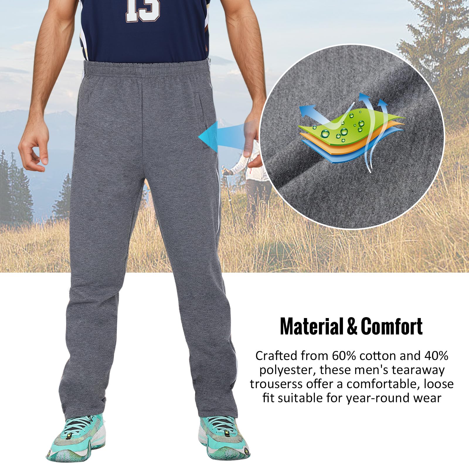 BWBIKE Pantalon Homme Survêtement de Rééducation Détachable - Zip Intégral - Training Sportif Décontracté