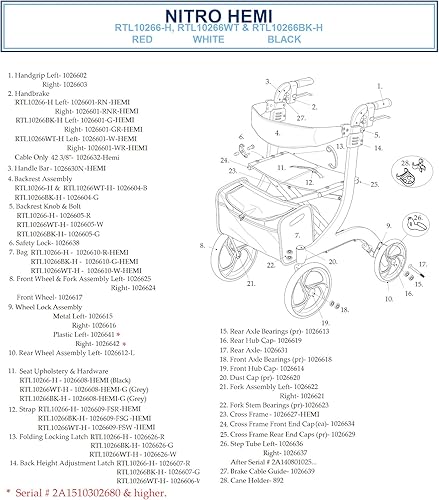 Miniatura 4 de Drive Medical RTL10266BK-H Nitro - Rodillo de aluminio, altura hemi, ruedas de 10 pulgadas, 1 unidad (paquete de 1)