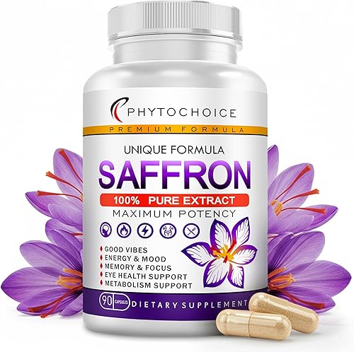 Suplementos de azafrán – Cápsulas de extracto de azafrán 100% puro – Aumenta la energía y el estado de ánimo, apoya la salud de los ojos y el